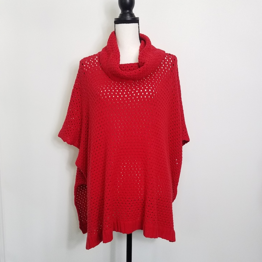red open Knit cowl neck top sweater Crown & Ivy